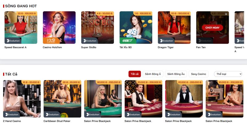 Sảnh casino trực tuyến cực hấp dẫn